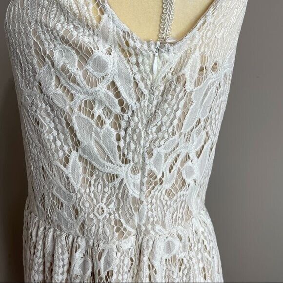 New Women Large Cream Lace Mini Dress Sleeveless Love Fire New - Picture 12 of 13